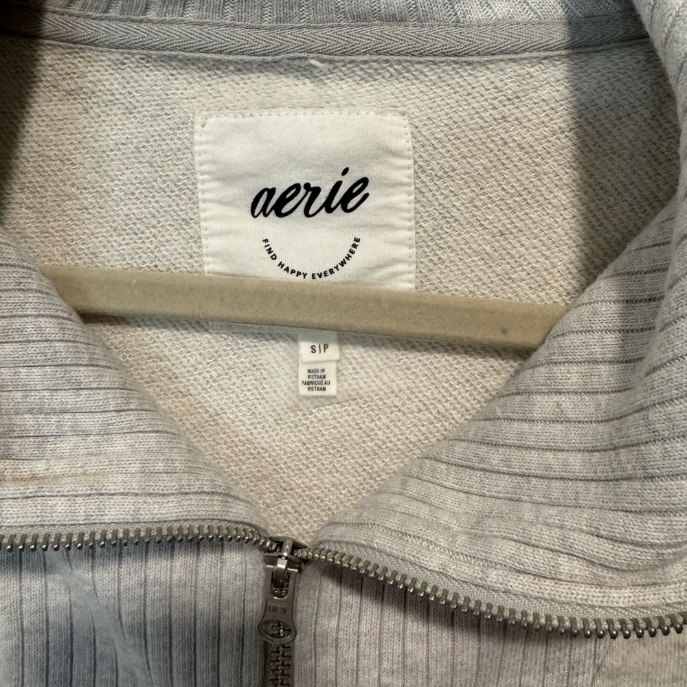 Aerie Down to Earth Gray quarter Zip-Up Sweater sweatshirt